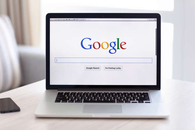 A laptop with Google search.